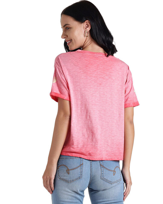Shop Women's Pink Abstract Half Sleeve Top-Back