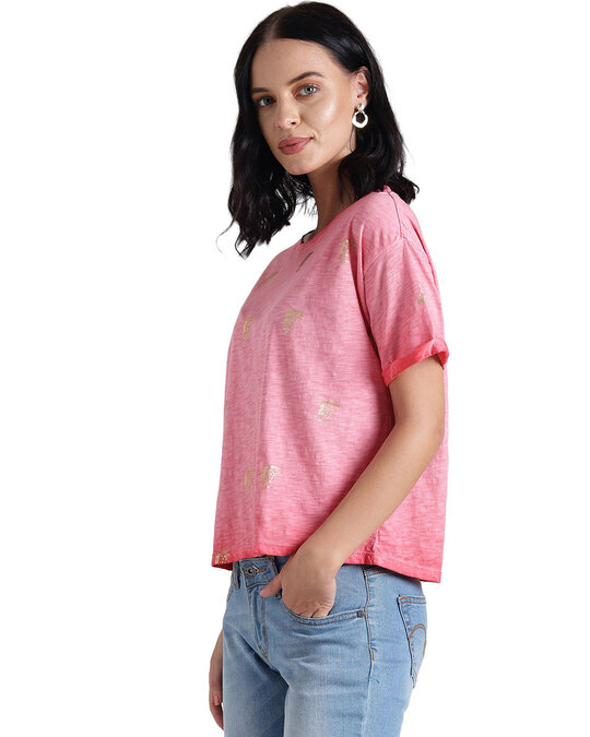 Shop Women's Pink Abstract Half Sleeve Top-Design