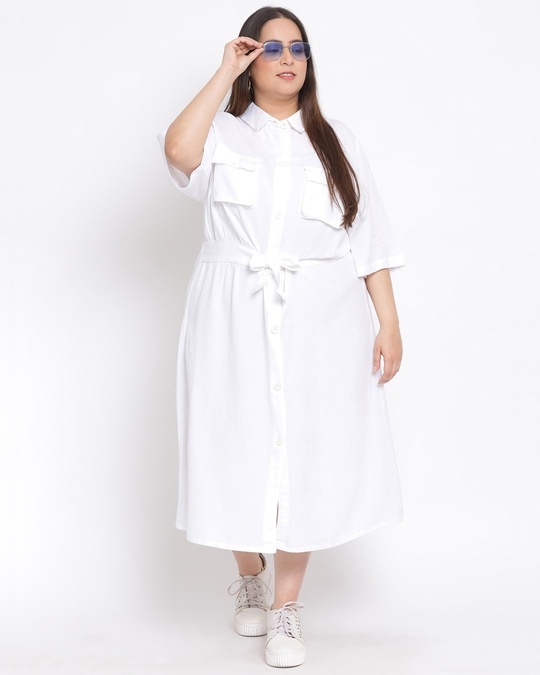 Shop Women's Plus Size White Solid Collared Dress