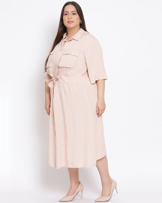 Shop Women's Plus Size Beige Solid Collared Dress-Full