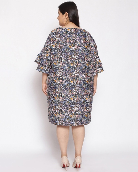 Shop Women's Plus Size Multicolor Floral Print Round Neck Dress-Back