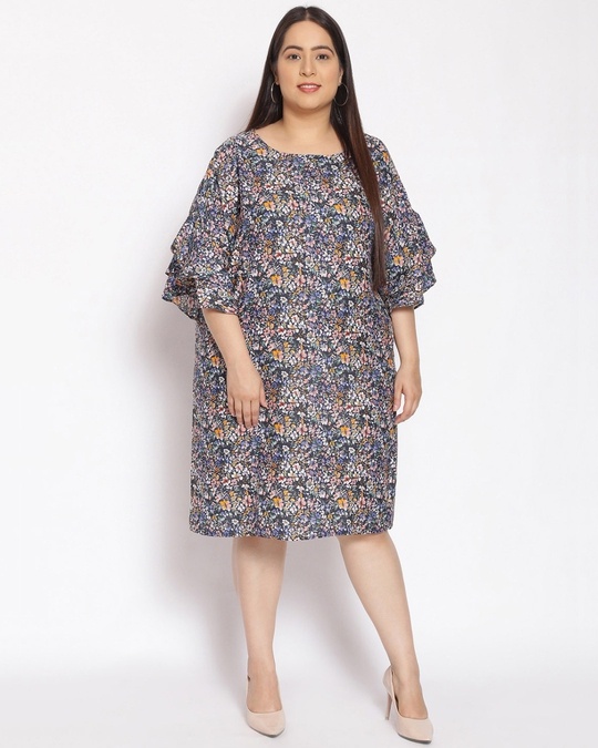 Shop Women's Plus Size Multicolor Floral Print Round Neck Dress