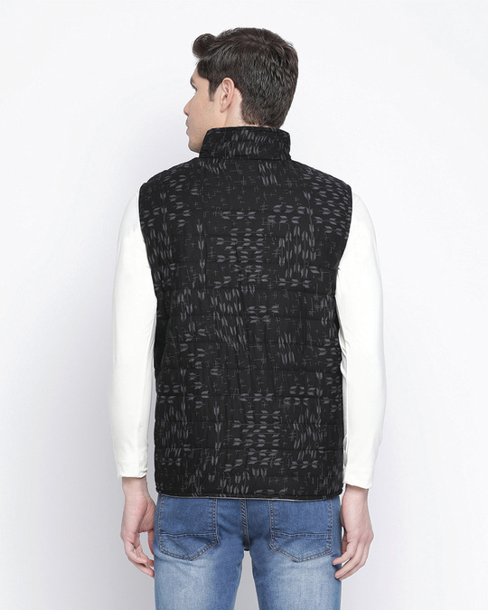 Shop Men's Black Geometric Print Reversible Jacket-Design