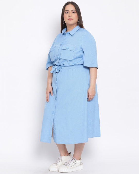Buy Women's Plus Size Blue Solid Collared Dress Online at Bewakoof