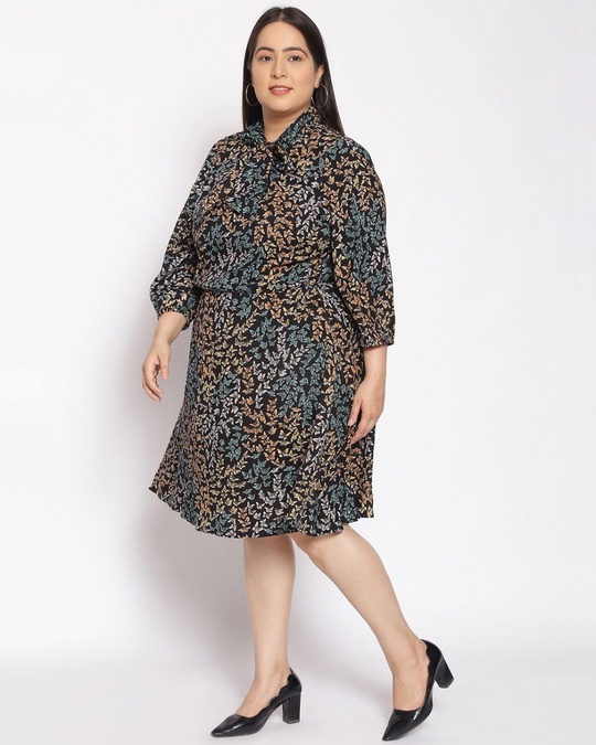 Shop Women's Plus Size Multicolor Floral Print Tie-Up Dress-Full