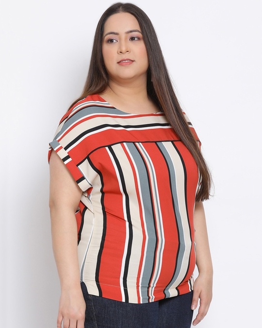 Shop Women's Plus Size Multicolor Striped Round Neck Top-Design
