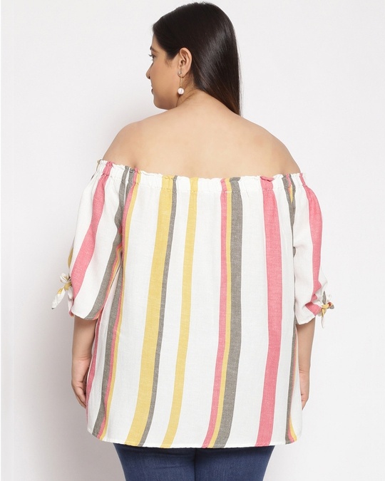 Shop Women's Plus Size Multicolor Striped Off Shoulder Top-Back