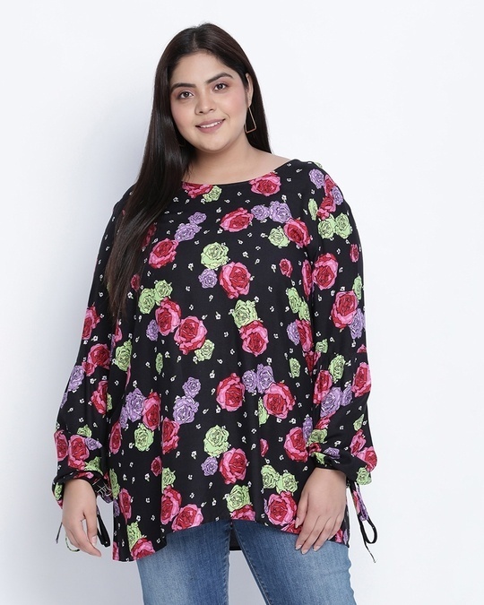 Shop Women's Multicolor Floral Print Regular Fit Top-Front