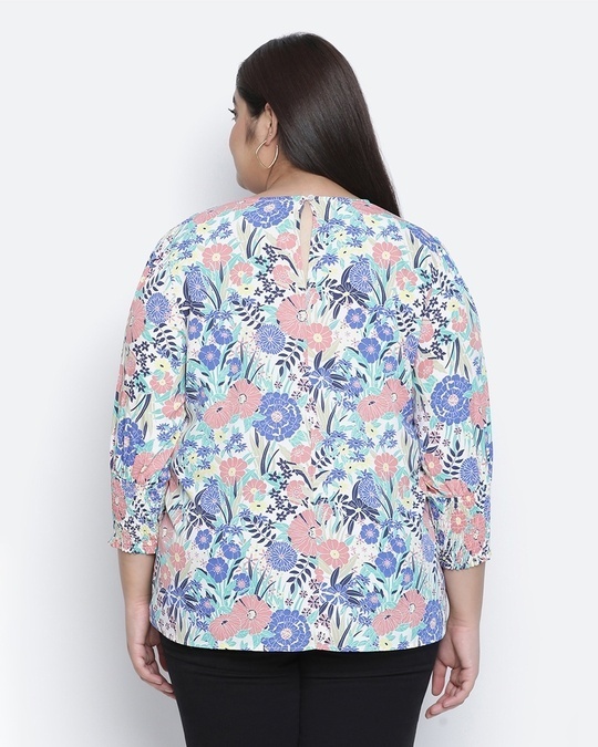 Shop Women's Multicolor Floral Print Regular Fit Top-Back
