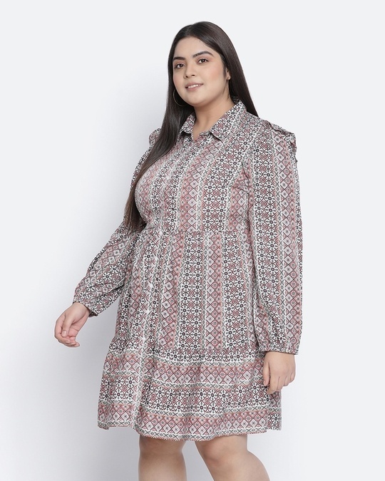 Shop Women's Multicolor Geometric Print Regular Fit Dress-Back