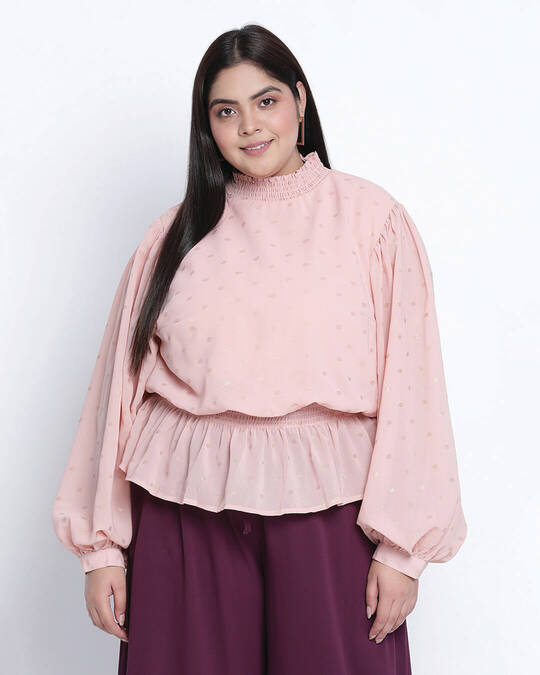 Shop Women's Pink Self Design Regular Fit Top-Front
