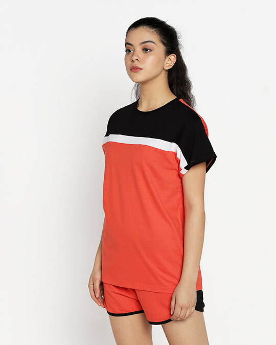 Shop Smoke Red 90's Vibe Asymmetric Three Panel Boyfriend T-Shirt-Design