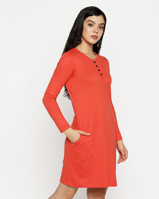 Shop Smoke Red Henley Pocket Dress-Design