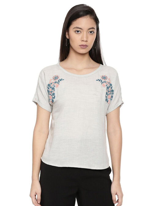 Shop Women's Grey Abstract Full Sleeve Top-Front