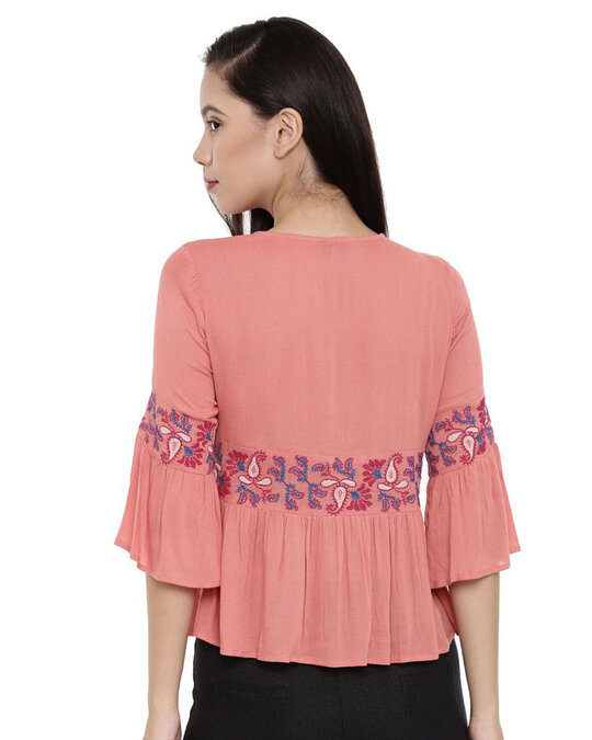 Shop Women's Pink Floral Print 3/4 Sleeve Top-Full