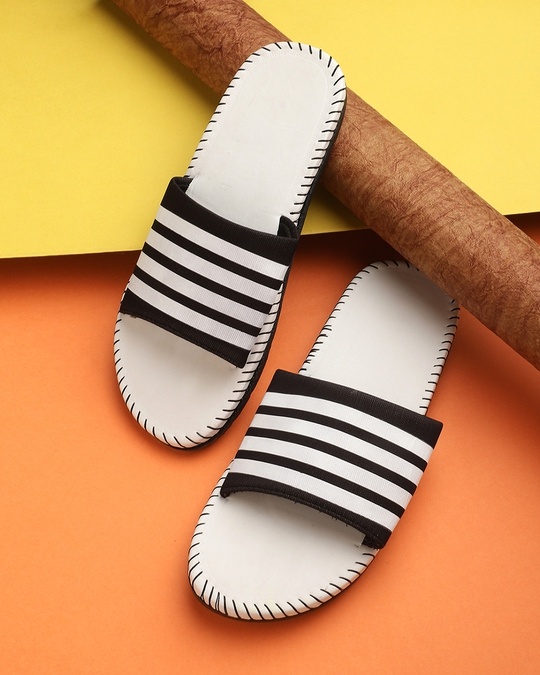 Shop Flat 4line White Slipper Flipflops Slides For Men-Front