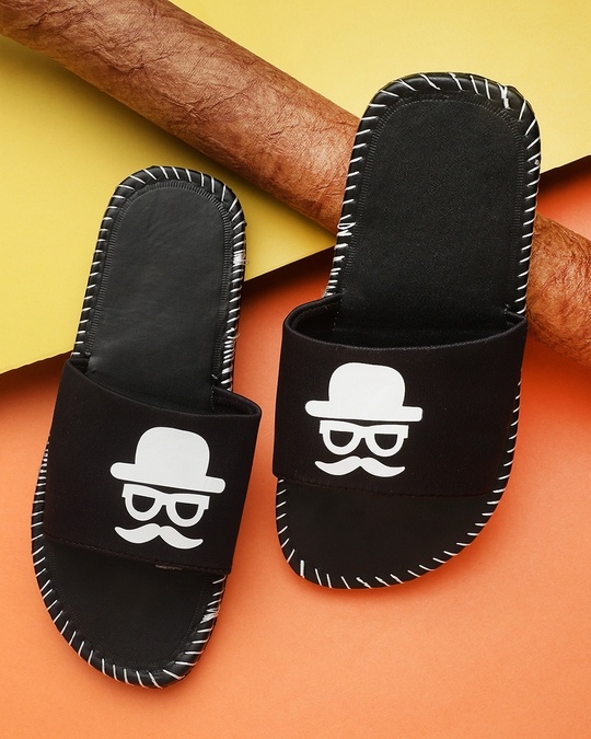 Shop Flat Mooch Black Slipper Flipflops Slides For Men-Front