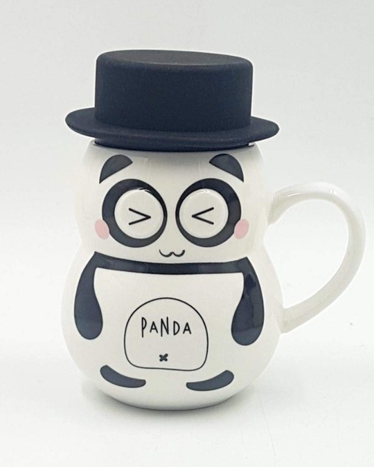 Shop Panda Coffee Combo Ceramic Mug,  With Rubber Lid (450 Ml, White, Single Piece)-Design