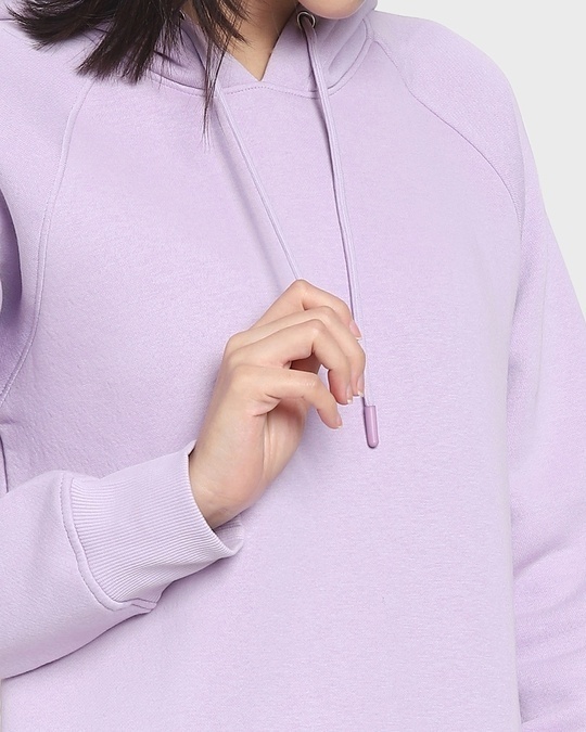 Shop Pastel Lilac Fashion Sweatshirt Hoodie Dress-Full