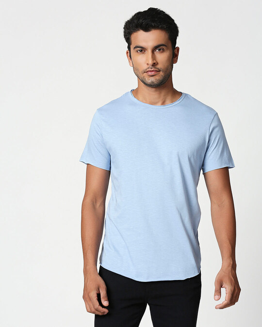 Pastel Sky Blue Raw Edge Halfsleeve T-Shirt