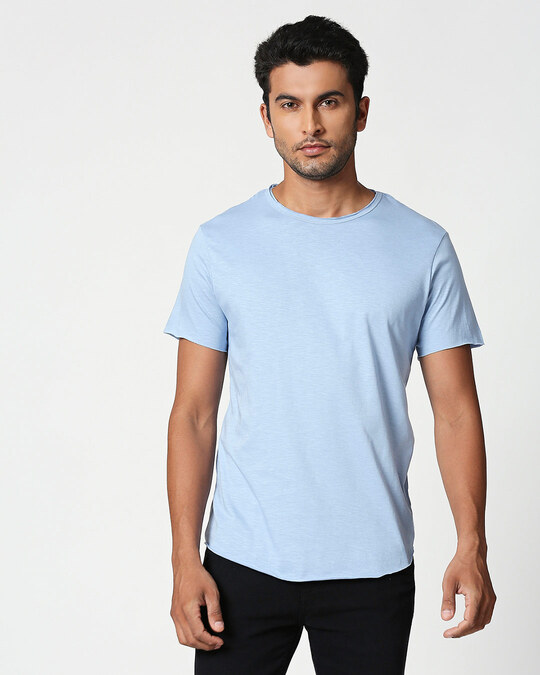 Pastel Sky Blue Raw Edge Halfsleeve T Shirt   Pastel Sky Blue Raw Edge Halfsleeve T Shirt Men S Plain Round Neck Halfsleeve Slub T Shirt 275297 1596012439 