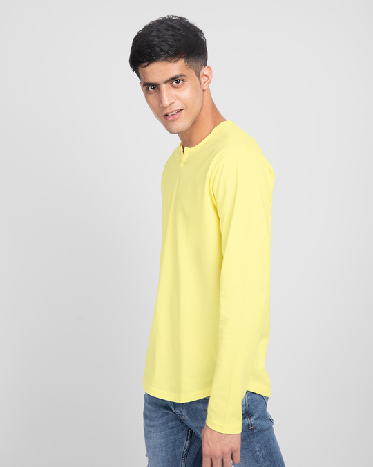 Shop Pastel Yellow Slit Neck Full Sleeve Henley T-Shirt-Back