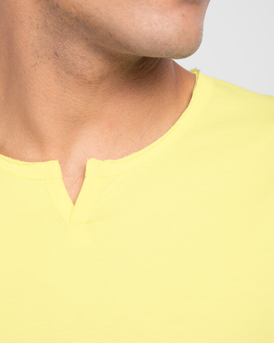 Shop Pastel Yellow Slit Neck Full Sleeve Henley T-Shirt