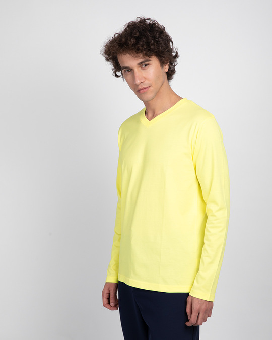 Shop Pastel Yellow V-Neck Full Sleeve T-Shirt-Back