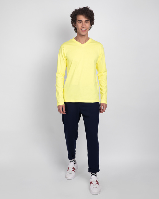 Shop Pastel Yellow V-Neck Full Sleeve T-Shirt-Full