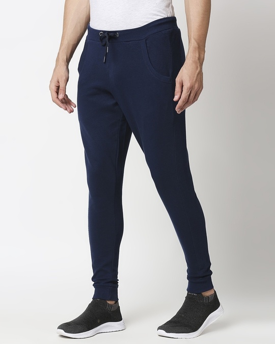 Shop Peageant Blue Men's Plain Casual Jogger With Elastic at Ankle-Back