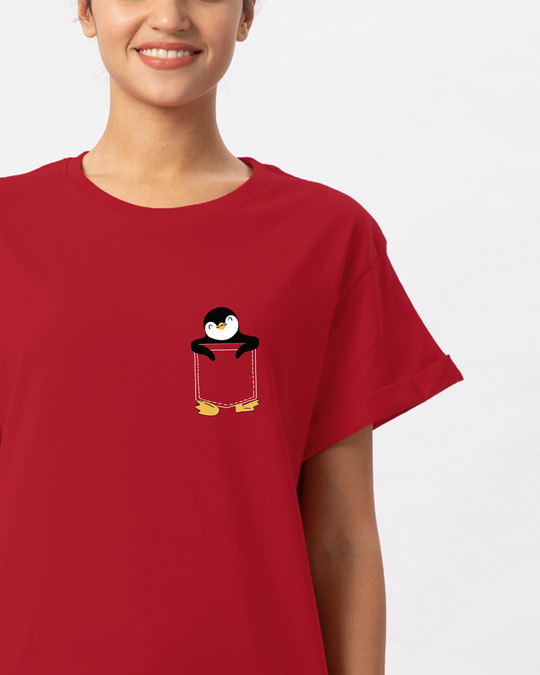 Shop Penguin Hug Boyfriend T-Shirt-Front