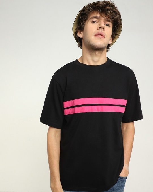 Shop Peppy Pink Chest Stripe T-shirt-Front