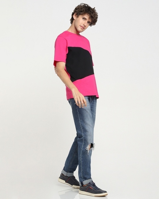 Shop Peppy Pink Color Block T-Shirt-Full