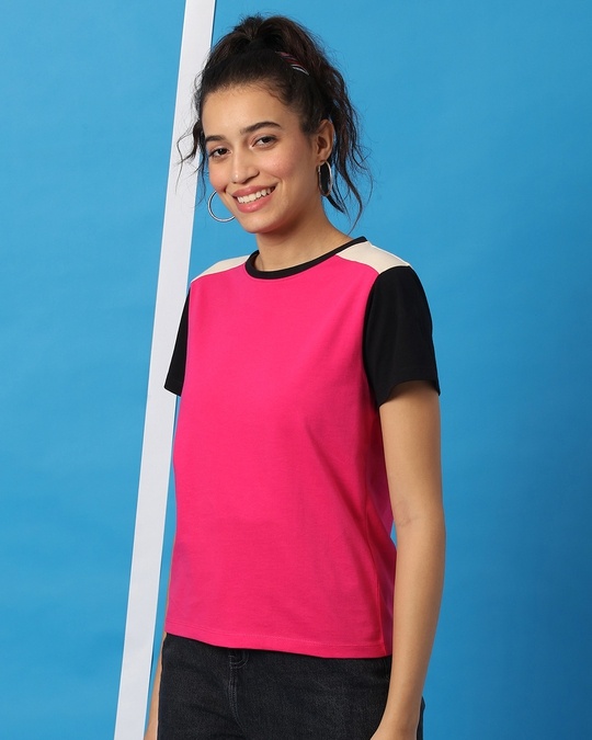 Shop Peppy Pink Half Sleeve Color Block T-Shirt-Back