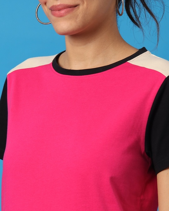 Shop Peppy Pink Half Sleeve Color Block T-Shirt