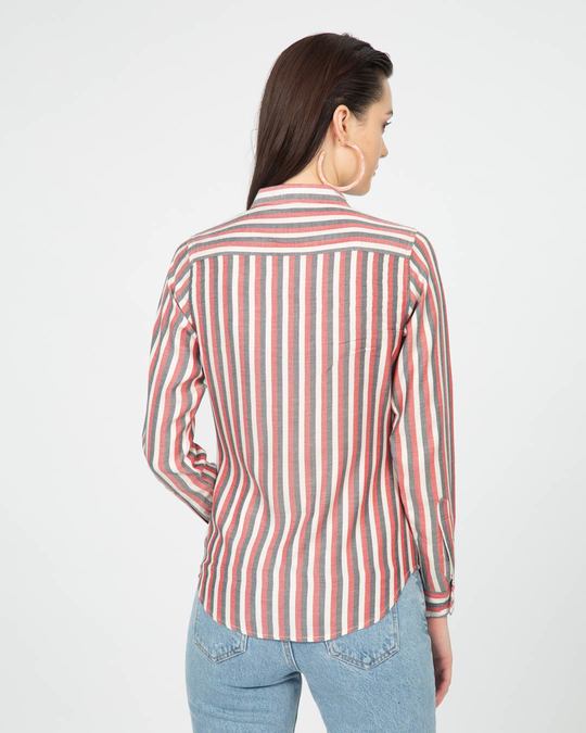Shop Peru Black Slim Cotton Stripe Shirt-Full
