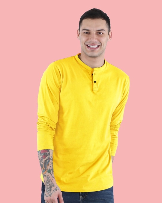 Shop Pineapple Yellow Full Sleeve Henley T-Shirt-Front