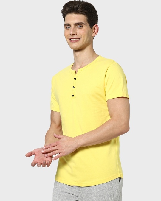 Shop Pineapple Yellow Half Sleeve Henley T-Shirt-Back