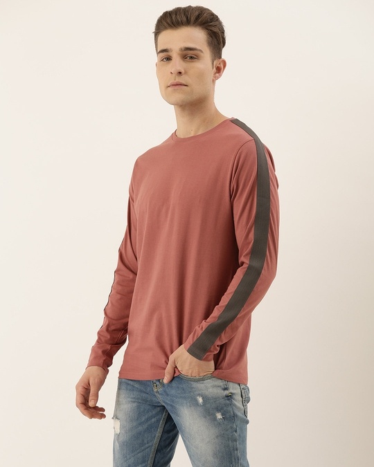 Shop Pink Plain Full Sleeves T-Shirt-Front
