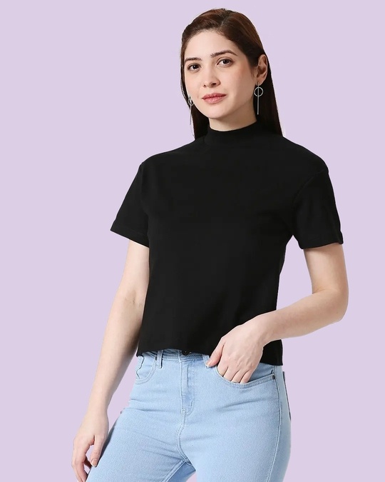 turtle neck black t shirt womens