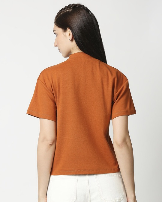 Shop Plain Half Sleeves Turtle Neck T-Shirt-Full