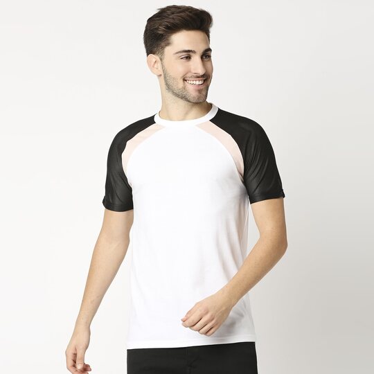 Shop White Mesh Half Sleeve Raglan T-Shirt-Front