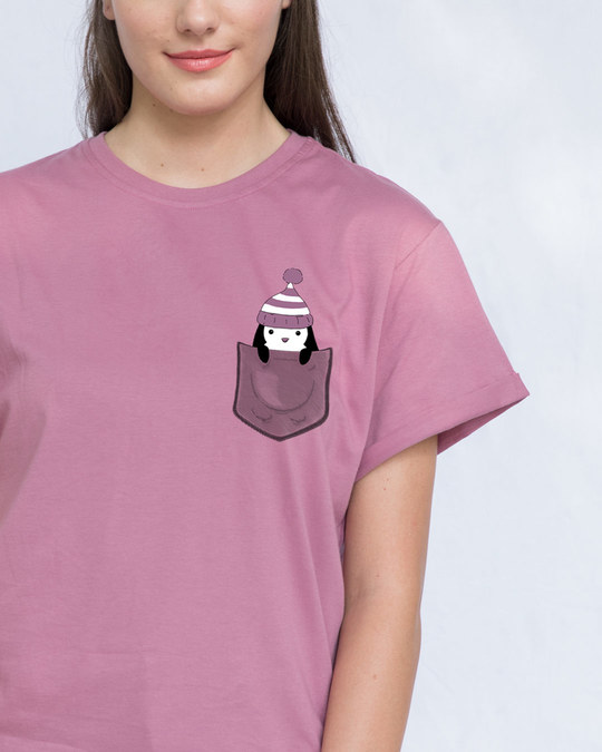 Shop Pocket Penguin Frosty Boyfriend T-Shirt-Front