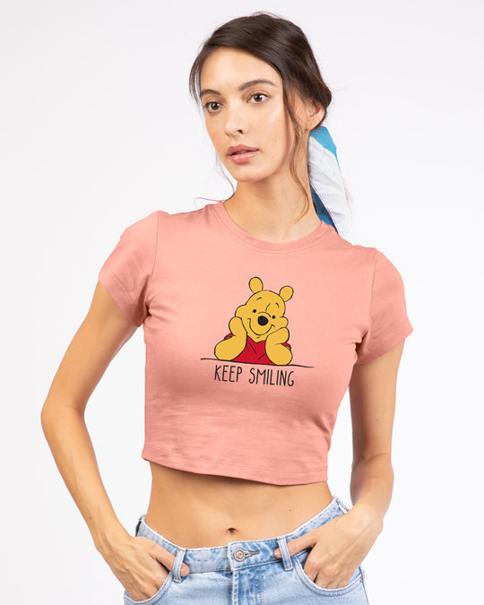 Shop Pooh Keep Smiling Round Neck Crop Top T-Shirt (DL)-Front