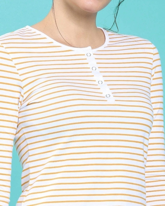 Shop Women's Popcorn Yellow Stripe Henley T-shirt
