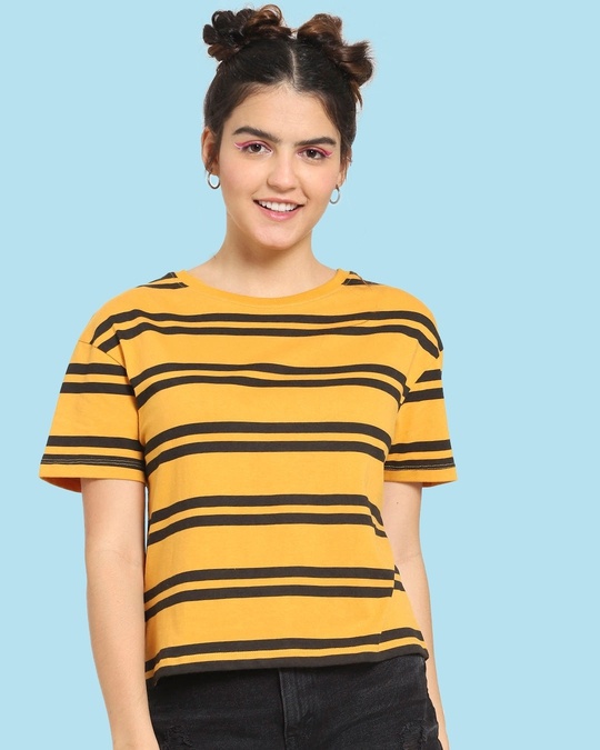 Shop Women's Popcorn Yellow Stripe Short Top-Front