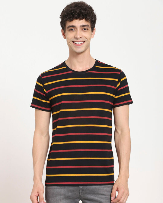 Shop Men's Popcorn Yellow Stripe T-shirt-Back