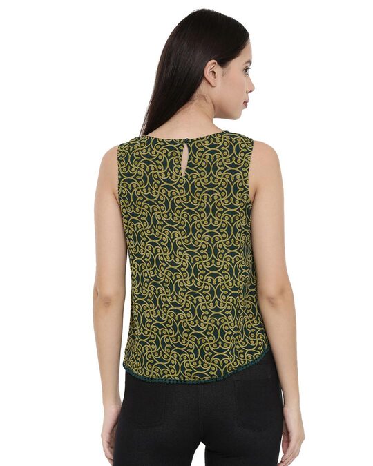 Shop Women's Green Floral Print Sleeveless Top-Full