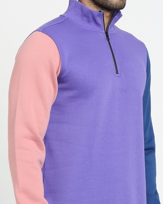 Shop Purple Opulence Contrast Sleeve Half Zipper Sweatshirt