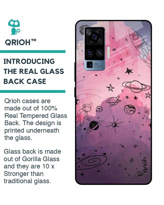 Shop Space Doodles Printed Premium Glass Cover for Vivo X50 Pro (Shock Proof, Lightweight)-Back